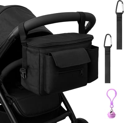 Wiegentas voor Kinderwagens met Organiser, Flessentas en Telefoonvak - Zwart, Verstelbare Schouderbanden, Ideaal voor Ouders