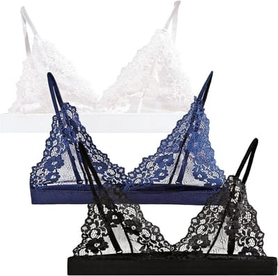Drie-delige Sexy Transparante Bh met Kant en Triangle Cup zonder Beugel voor Dames - Push Up Balconette in Maat S-L