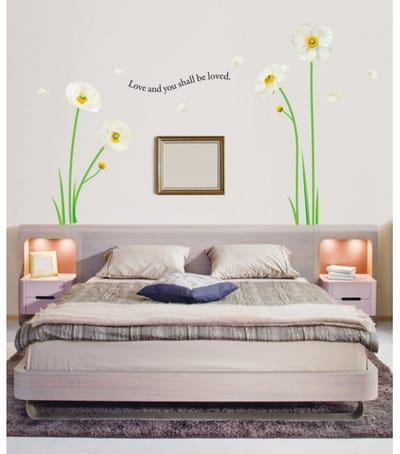 Muurstickers, decoratief zelfklevend, witte klaprozen