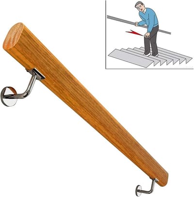 Houten trapleuning - Wandsteun leuning - Veilige Steun - Massief Hout - 150 cm - Natuurlijk