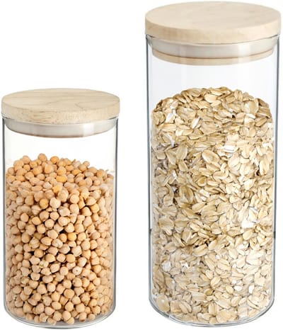 Secret de Gourmet - Keuken voorraad bussen - potten - glas/hout - set 4x stuks - voedsel - 1000 ml en 1300 ml