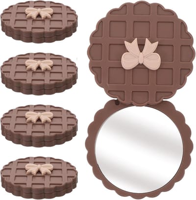 Draagbare Make-up Spiegel - Compact Spiegeltje - Snelle Touch-ups - Trendy Wafelpatroon - 5 Stuks - Koffie