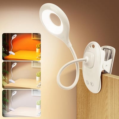 QTTVBTNA - 1 Stuk LED Bedleeslamp met Klem – 22 LED’s Touch Dimbaar – 360° Flexibel – 3 Lichtkleuren incl. Amberkleur – Traploos Dimbaar – USB Oplaadbaar – Energiezuinig, Comfortabel & Praktisch voor Lezen in Bed - Wit