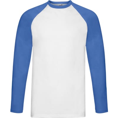 Fruit of the Loom Heren Contrast Honkbal T-shirt met lange mouwen (Wit/royaal blauw)
