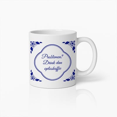 Grappige Koffiemok 330ml – “Problemen? Drink dan Oploskoffie” – Humoristische Nederlandse Quote Beker – Leuk Cadeau voor Koffieliefhebbers