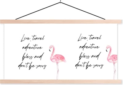 Posterhanger incl. Poster 120x60 cm - Schoolplaat - Live, travel, adventure, bless and don't be sorry - Quotes - Spreuken - Reizen - Textielposter - Blanke latten