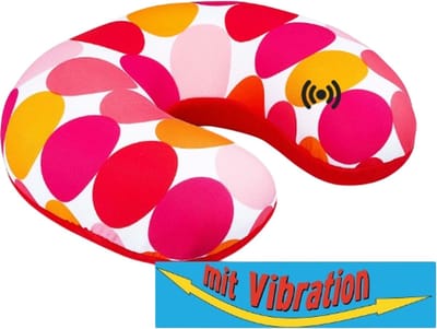 Kuschelmaxx Nekkussen met vibratiemassage - Reiskussen vliegtuig - Oranje print - Stevig & zacht - Mooie print - Gevuld met microgranulaat - Vormvast & wasbaar - Ideaal voor op reis - Koele & warme zijde