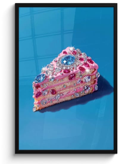 Poster in lijst - Fotolijst 60x90 cm - Posters - Taart - Edelstenen - Glitters - Roze - Posterlijst zwart - Decoratie - Wanddecoratie woonkamer - Muurdecoratie slaapkamer