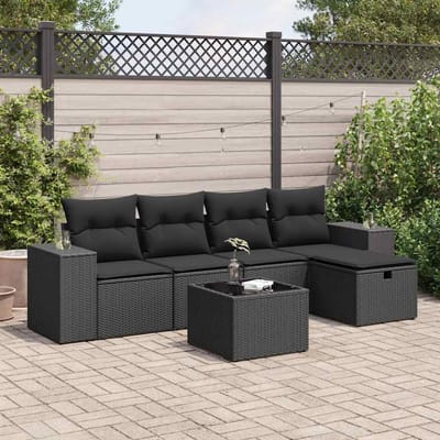 vidaXL - 6-delige - Loungeset - met - kussens - poly - rattan - zwart