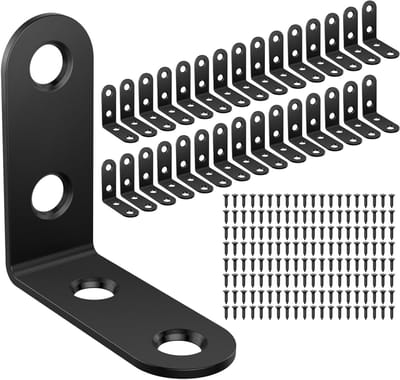 Hoekverbindingen van roestvrij staal, 30 stuks, 40 x 40 mm, voor houten constructies, inclusief 85 schroeven en L-klemmen voor extra stevigheid