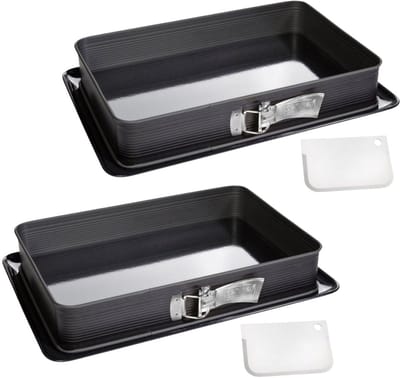 Set van 2 rechthoekige scharniervormen van geëmailleerd staal en zijn spatel 42 x 29 cm Zenker Deluxe