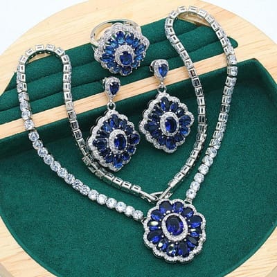 Diamant Bezet Zirconia Dames Sieradenset Ring Ketting Oorbellen Armband Set Nieuw 10 yards gray