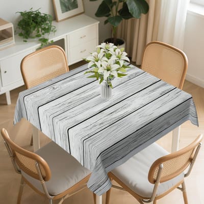Nappe Carrée Aspect Bois Imperméable Décorative Rustique Housse de Nappe pour Maison Cuisine Salle à Manger Fête Pique-nique Patio Extérieur 152x152cm white
