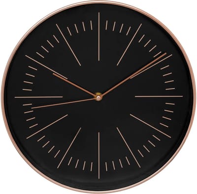 Atmosphera Wandklok/muur klok - Office - Dia 30 cm - kunststof - zwart/koper - keuken/kamer/kantoor