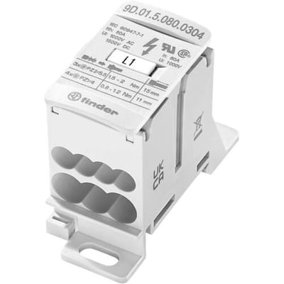 Finder 9D.01.5.080.0304 Verdeler Wit 7-polig 6 mm² 80 A 1000 V/AC, 1500 V/DC Geleidertype = L, N, PE
