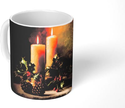 Mok - Koffiemok - Kaarslicht - Kerst - Veelkleurig - Mokken - 350 ML - Beker - Koffiemokken - Theemok