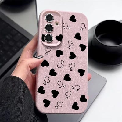 Lederen Textuur TPU Liefde Hart Print Hoesje Voor Samsung Galaxy A56 A55 A15 A54 A35 A36 A16 5G S24 FE S25 S23 S22 Ultra Telefoonhoes Galaxy S23+
