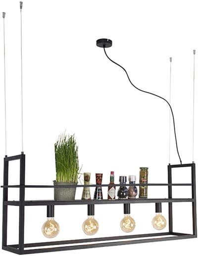 QAZQA cage rack - Industriele Hanglamp eettafel voor boven de eettafel | in eetkamer - 4 lichts - L 118 cm - Zwart - Industrieel - Woonkamer | Slaapkamer | Keuken
