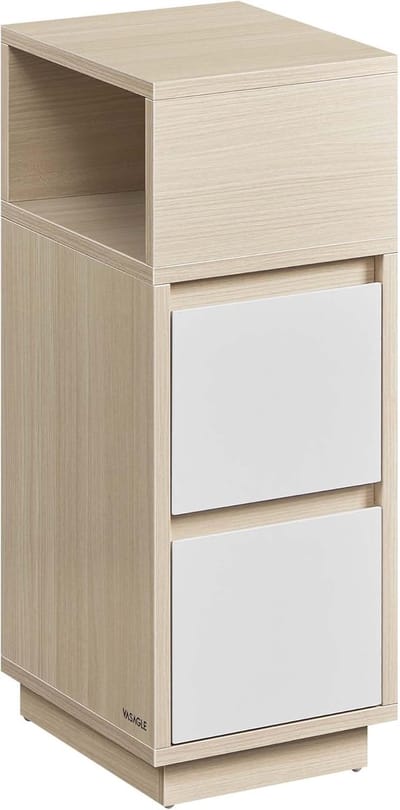 FurnStar - Nachtkastje - Smal - Bijzettafel met 2 laden - Open vak links of rechts monteerbaar - Voor slaapkamer en woonkamer - Natuurbeige Wolkenwit