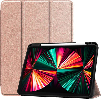Hoes - Geschikt voor Apple iPad Pro (2021) - 12.9 inch - Dun & Stevig - Trifold Bookcase - Hard Cover Case - Met Uitsparing Geschikt voor Apple Pencil - Hardcover Book - Tablet Hoesje - Rosé goud