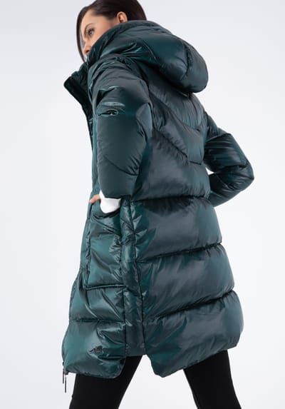 Wittchen - Groene Nylon Donsjas met Capuchon - Vrouwen - Glanzend - Gequilte Geometrie