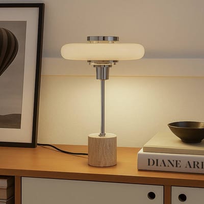 Lindby - Tafellamp - 1licht - Metaal, travertijn - H: 46 cm - E14 - beige