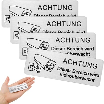 4 stuks let op videobewaking bord klein 8,5 x 3 cm - camerabewaking binnen - let op privégrondstuk - zelfklevend en aluminium waarschuwingsbord kopen