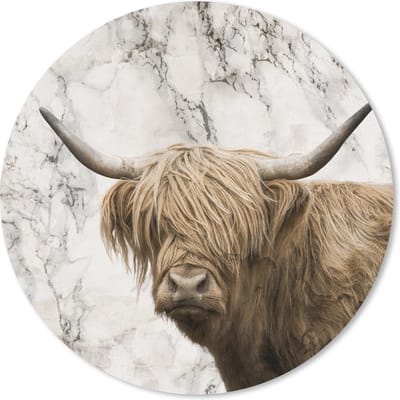 Muismat rond 20x20 cm - Mousepad Schotse hooglander - Marmer print - Dieren - Ronde muismatten