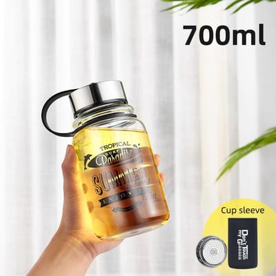 Glazen Waterflessen met Grote Capaciteit Draagbare Lekdichte Beker Outdoor Sporten Kamperen Picknick Fietstocht Drinkfles 400-2000ml white