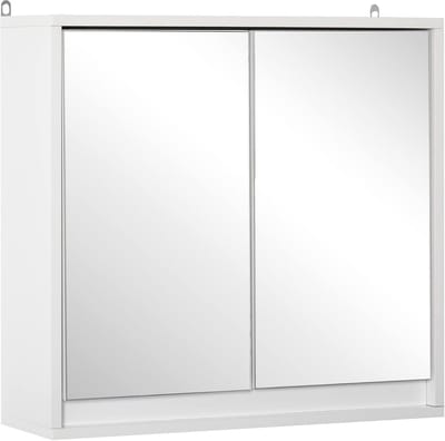 Badkamerkastje met spiegel, 2 deuren en verstelbare plank, modern wandmeubel, 48x14,5x45 cm, wit