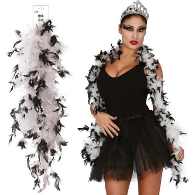 Boa Blanc Noir à Plumes Foulard Années 20  180Cm