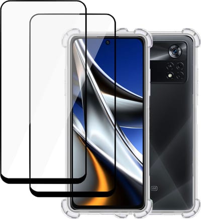 Hoesje geschikt voor Xiaomi Poco X4 Pro 5G + 2x Screenprotector – Full Screen Tempered Glass - Extreme Shock Case Transparant