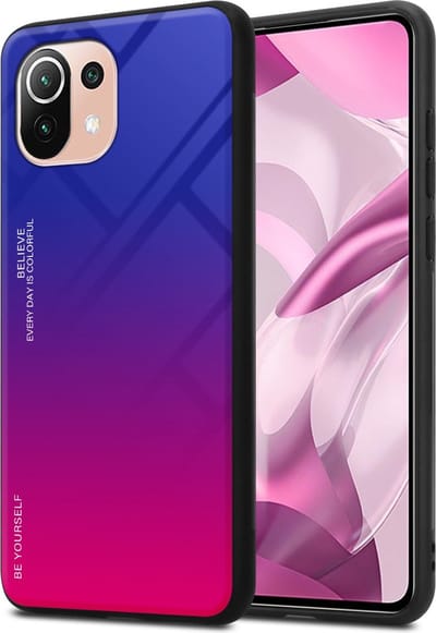 Cadorabo Hoesje geschikt voor Xiaomi Mi 11 LITE (4G / 5G) / 11 LITE NE in PAARS - ROOD - Tweekleurige beschermhoes van TPU-silicone Case Cover en achterzijde van gehard glas