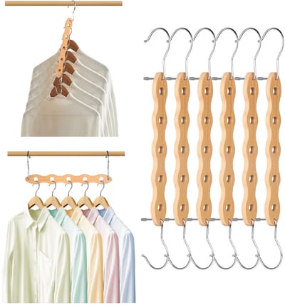 Unyqoos ® Houten Ruimtebesparende Kleerhangers Set voor Efficiënte Kastorganisatie, 6 Stuks