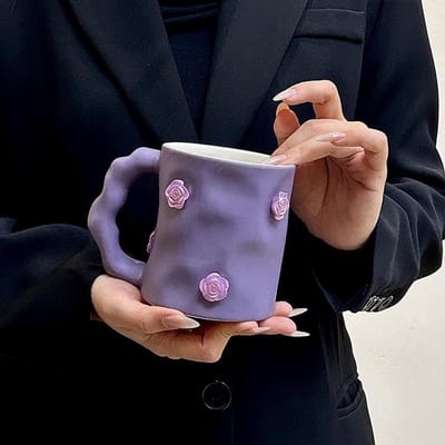 High-End Handgemaakte Onregelmatige Waterbeker Cadeau Fris en Schattig Kersenbloesem Kunst Keramische Beker Niche Cool Casual Beker 401-500ml