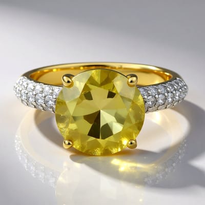 Cavill - Ring 925 Sterling Zilver Verguld - Limoen Citrien 3,35 ct & Witte Topaas 0,336 ct - Elegante Edelsteen Ring