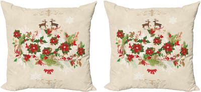 New Bed Kerstmis Bloemenrendiermotief Decoratieve Sierkussenhoes Set van 4 voor Bank Slaapkamer Woonkamer, 46cm x 46cm Gedrukte Kussenhoes
