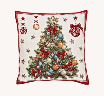 Kussenhoes kerstboomdecor beige/rood (B/H) 45x45cm met rits