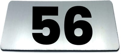 Nummerplaatje 56 - 80 x 50 x 1,6 mm - RVS-look geborsteld - Incl. 3M-tape | Nummerbordje - Deur en kamernummer - brievenbusnummers - Gratis verzending - 5 jaar garantie | Gratis Verzending