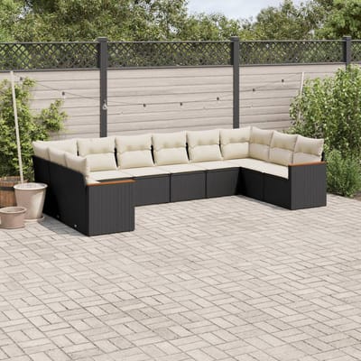 vidaXL - 10-delige - Loungeset - met - kussens - poly - rattan - zwart