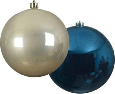 Grote decoratie kerstballen - 2x - 20 cm -champagne en donkerblauw -kunststof