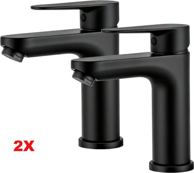 CECIPA Max Wastafelkraan - (2 Set) -Badkamerkraan - Warm en Koud - Badkamer Kraan - Waterbesparend - inclusief aansluitingen - Mat Zwart