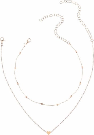 Fako Bijoux® - Ketting - Hartje & Choker Bullets - Set - Goudkleurig