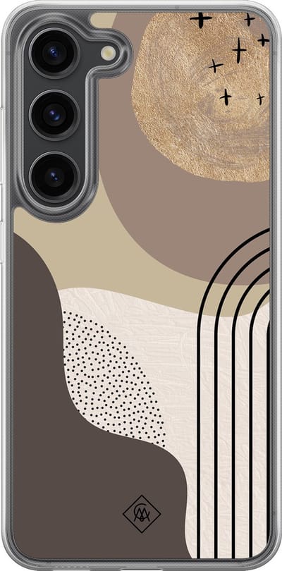 Casimoda® hoesje - Geschikt voor Samsung Galaxy S23 Plus - Abstract Almond - 2-in-1 case - Schokbestendig - Geometrisch patroon - Verhoogde randen - Bruin/beige, Transparant