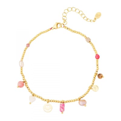 Enkelbandje - RVS - Goudkleurig - Charms - Roze