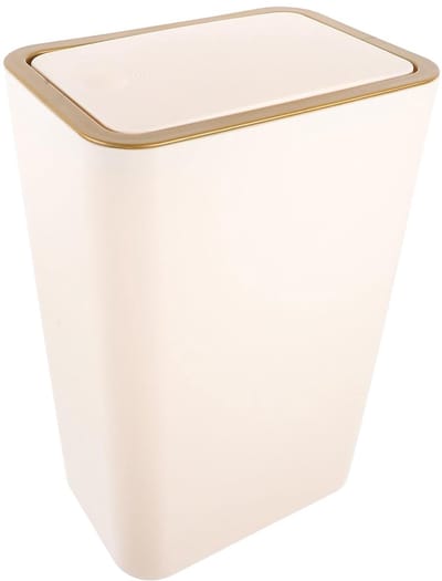 Smalle Prullenbak - Kleine Vuilnisbak - Ruimte Besparen - Met Drukdeksel - 10.5 Liter - Beige