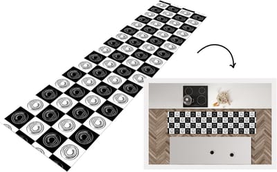 Keukenloper 200x50 cm - Keukenmat vinyl Patronen - Schaakbord - Zwart Wit - Keukenmatten loper - Keuken vloerkleed tapijt