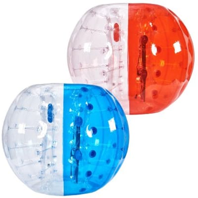 VEVOR Opblaasbare Bump Ball Bumper Shock Ball 2 Stuks 1.5 m x 1.2 m Human Collision Ball PVC Body Bubble Bounce Ball voor Buitenactiviteiten Rood + Blauw + Transparant Opblaasbare Bumperbal