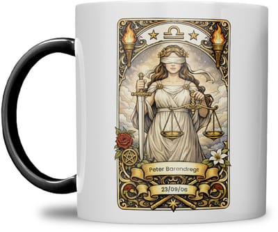 Sterrenbeeld mok - Weegschaal - Zwart - Tarot mok - Gepersonaliseerd met naam en datum