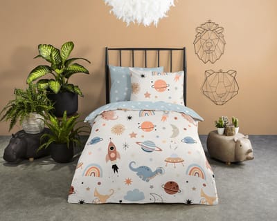 Good Morning dekbedovertrek planeten - 1 persoons 140x200/220 cm - Multi - 100% Katoen renforc�